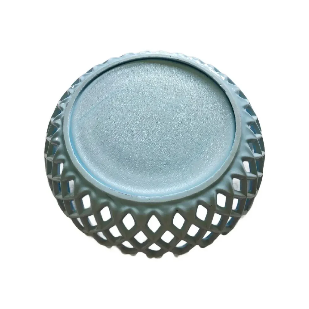 Vintage Blue Slag Glass Basket Weave Fruit Bowl, 1930s, 9